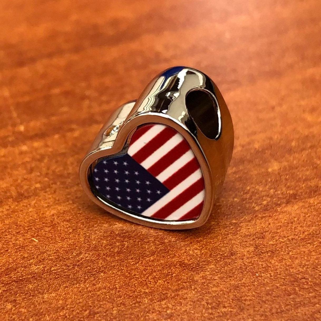 United States USA 'Stars and Stripes' heart bracelet stainless steel charm bead Personalised Charm add on large hole bead Valentine’s gift