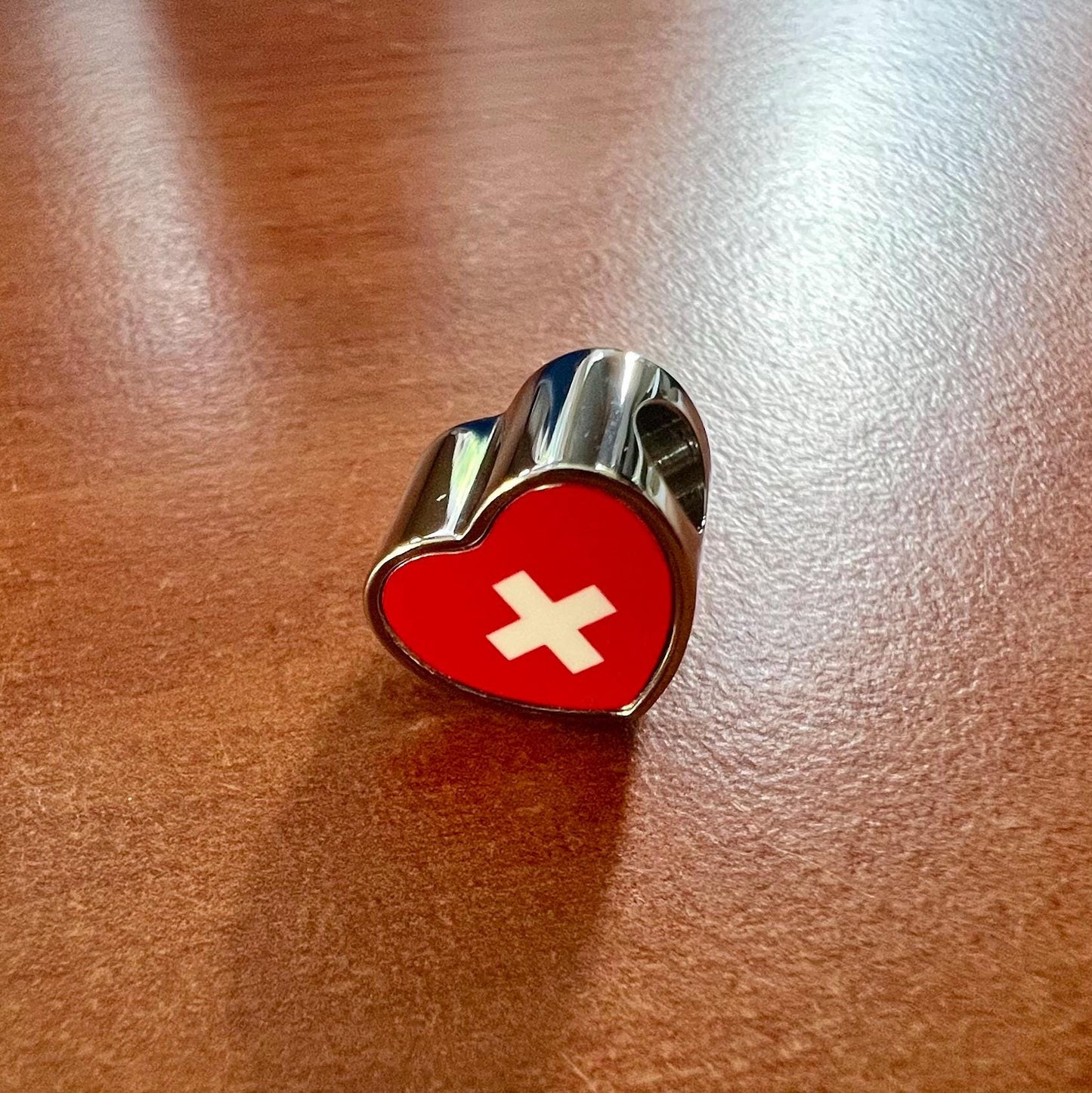 Switzerland Swiss Flag Heart Charm for Bracelet Stainless Steel Jewellery Pendant
