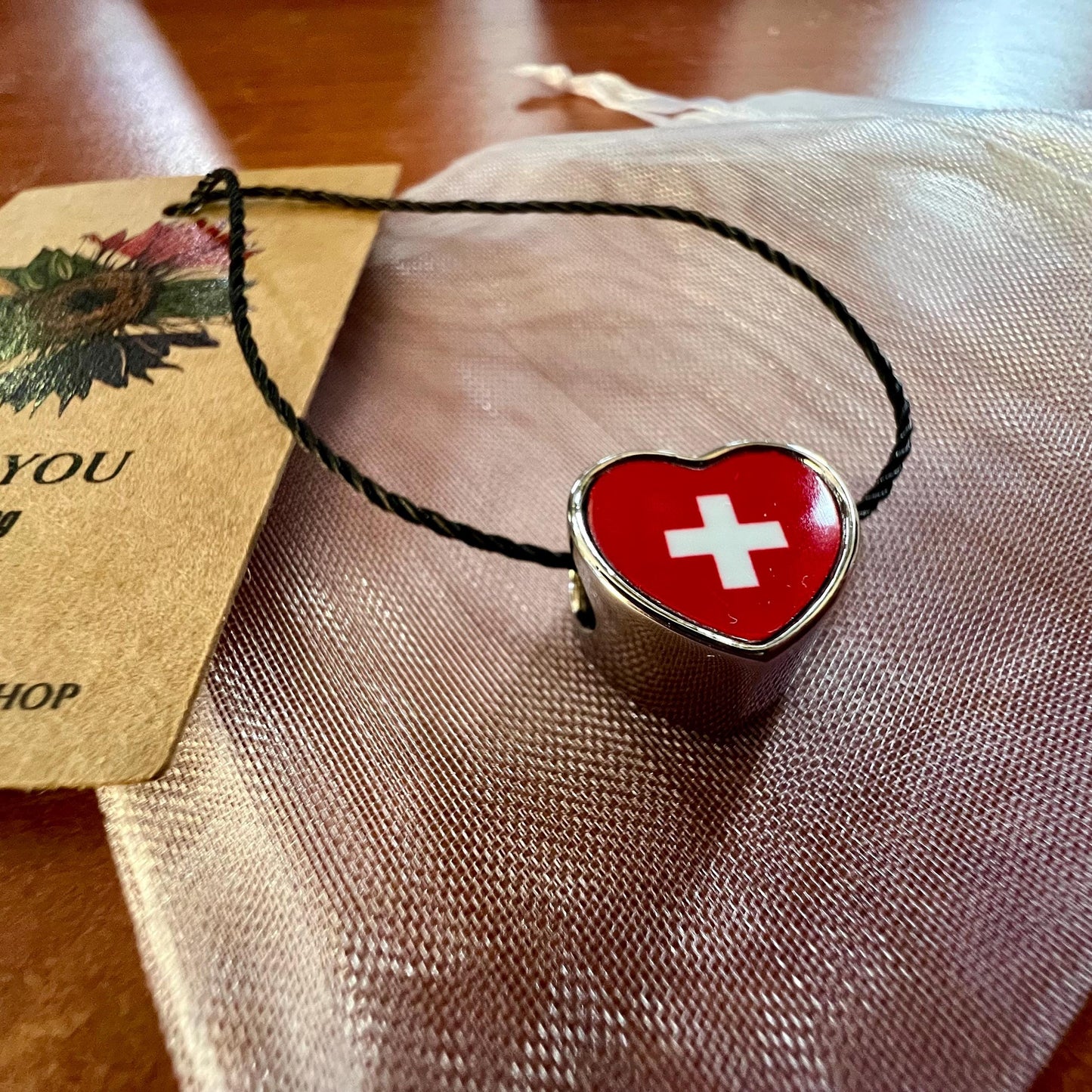 Switzerland Swiss Flag Heart Charm for Bracelet Stainless Steel Jewellery Pendant