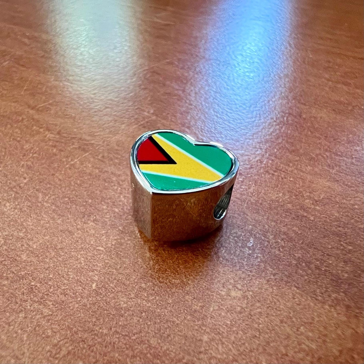 Guyana heart shaped bracelet stainless steel charm bead Add on Bracelet charm. Flag bead.  Personalised charm. Guyana flag charm. CHARM ONLY