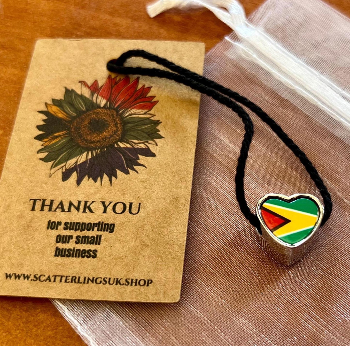 Guyana heart shaped bracelet stainless steel charm bead Add on Bracelet charm. Flag bead.  Personalised charm. Guyana flag charm. CHARM ONLY