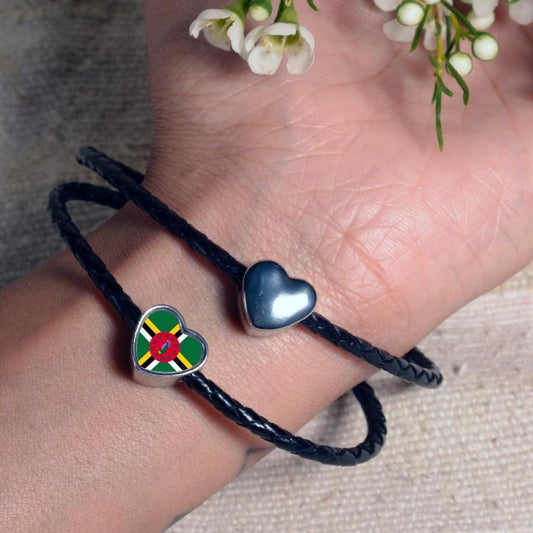 The Commonwealth of Dominica flag heart shaped bracelet stainless steel charm bead personalised charm bead add on charm large hole bead