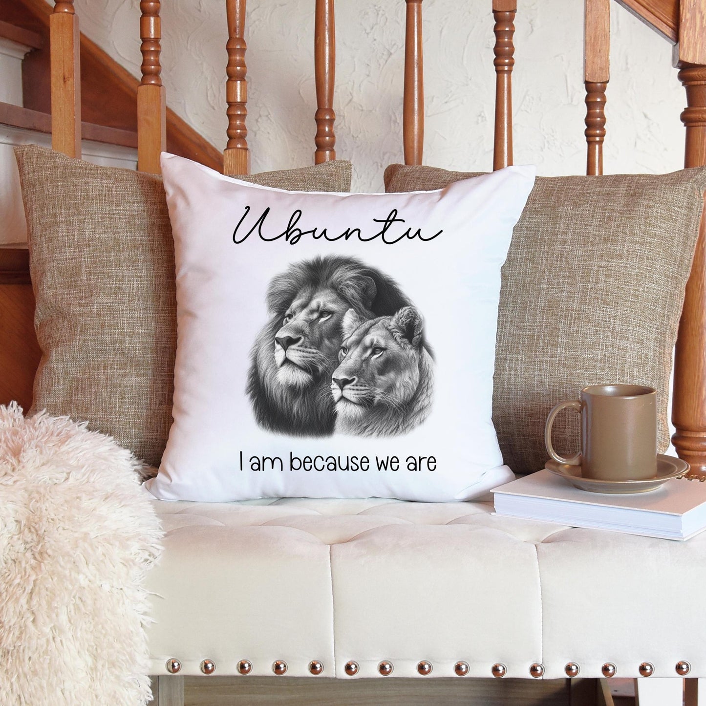 Lion Couple Sketch Valentine's Day White Scatter cushion pillow  Birthday Gift for Mum Mother's Day Grandmother Safari South Africa Ubuntu