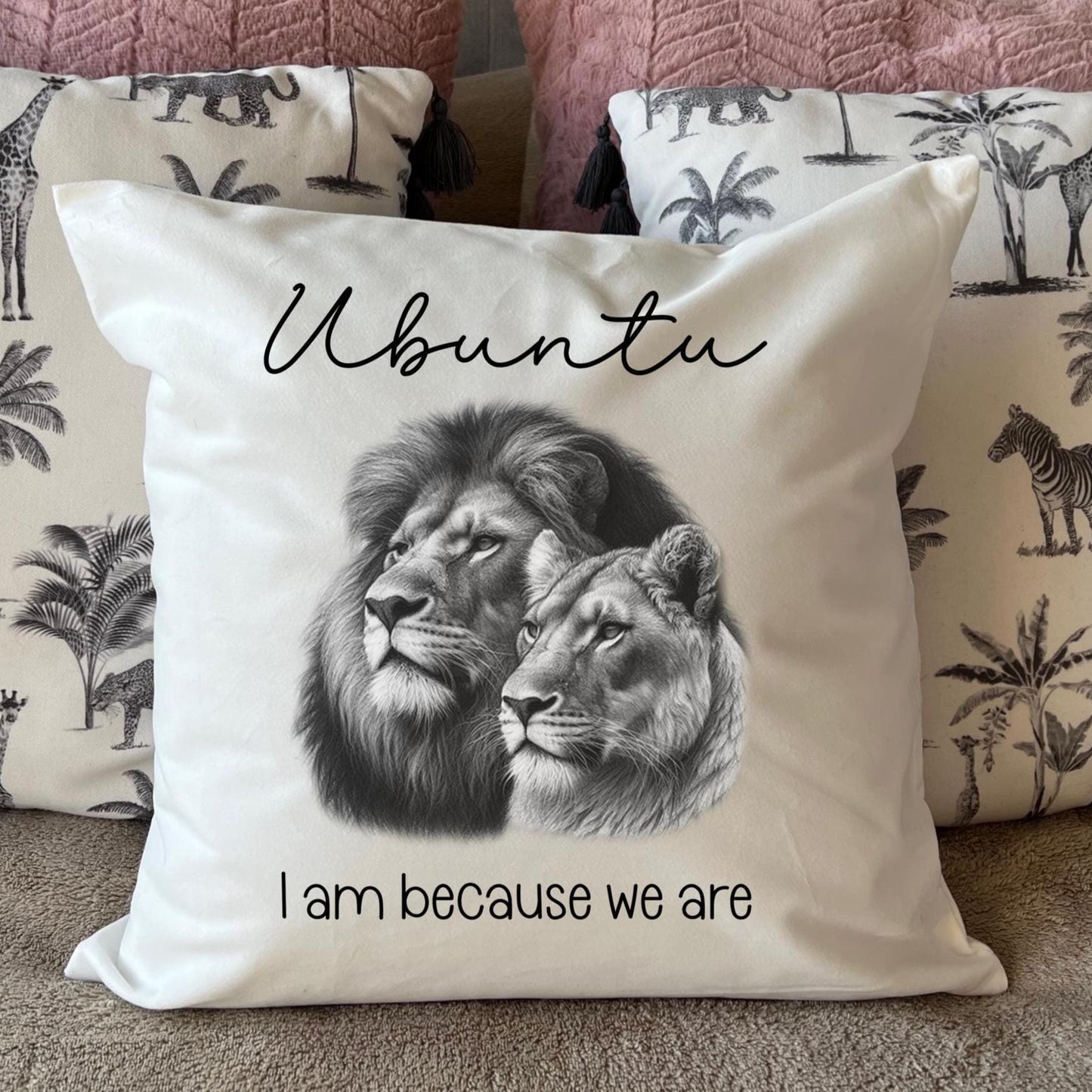 Lion Couple Sketch Valentine's Day White Scatter cushion pillow  Birthday Gift for Mum Mother's Day Grandmother Safari South Africa Ubuntu
