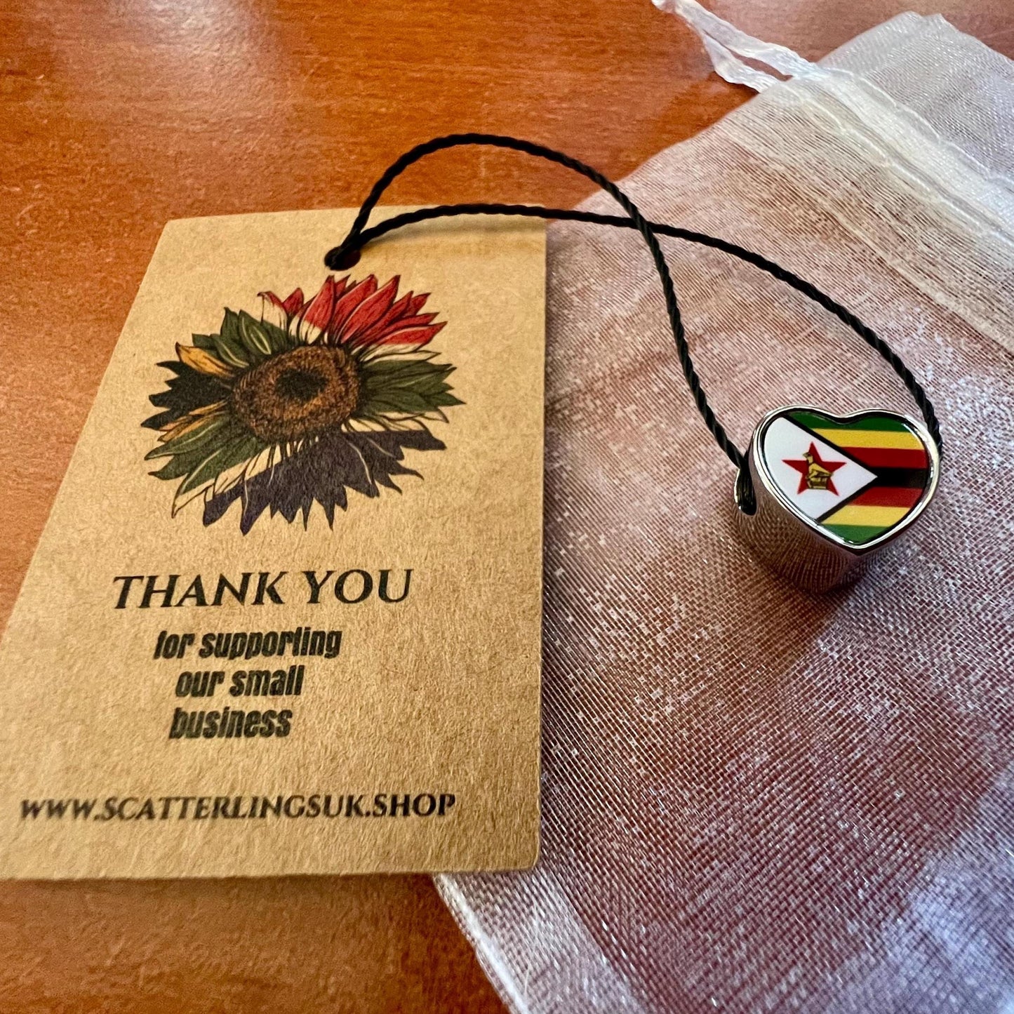 Zimbabwe Zimbabwean flag heart shaped bracelet stainless steel charm bead Personalised charm Add on Large hole Valentine’s gift for mum mom