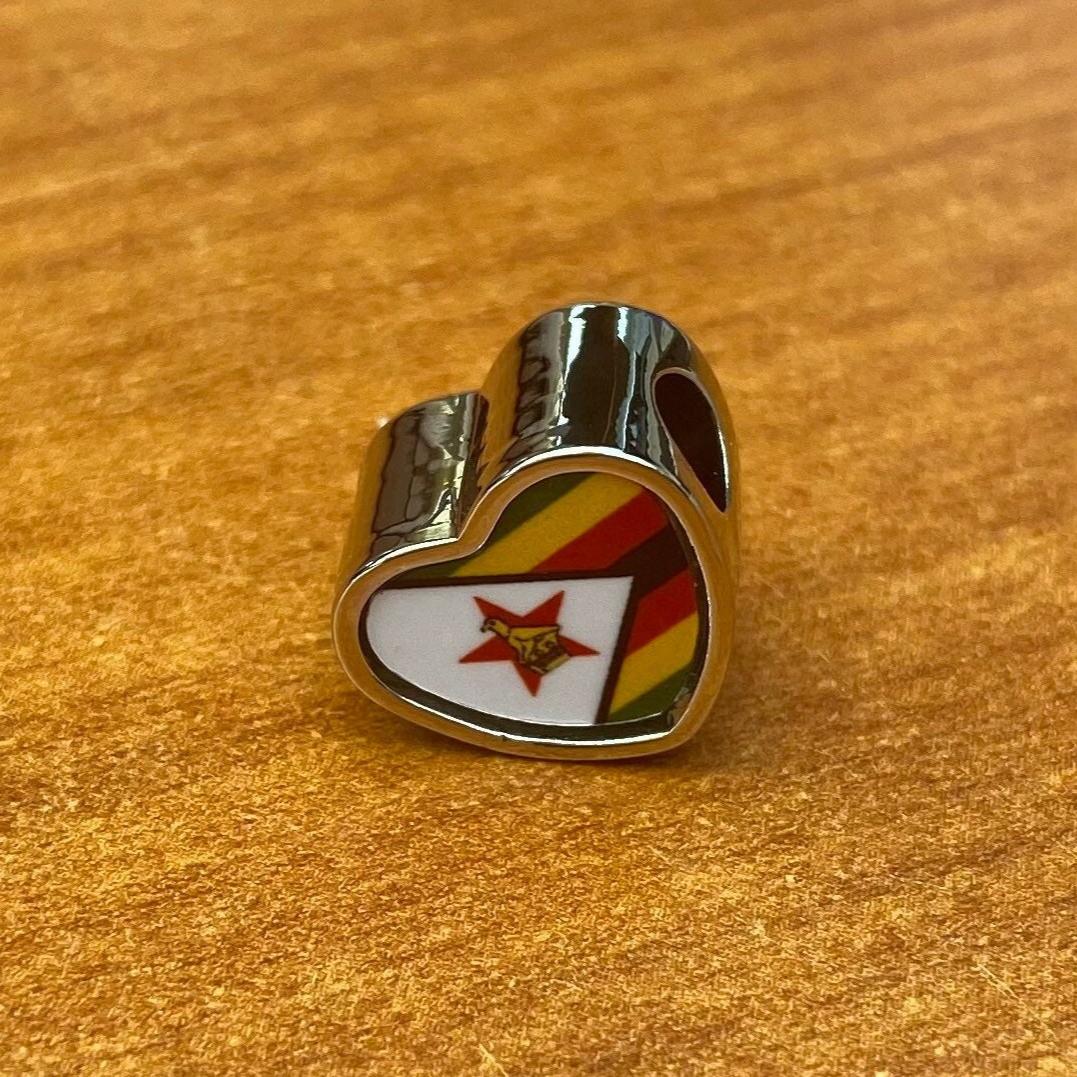 Zimbabwe Zimbabwean flag heart shaped bracelet stainless steel charm bead Personalised charm Add on Large hole Valentine’s gift for mum mom