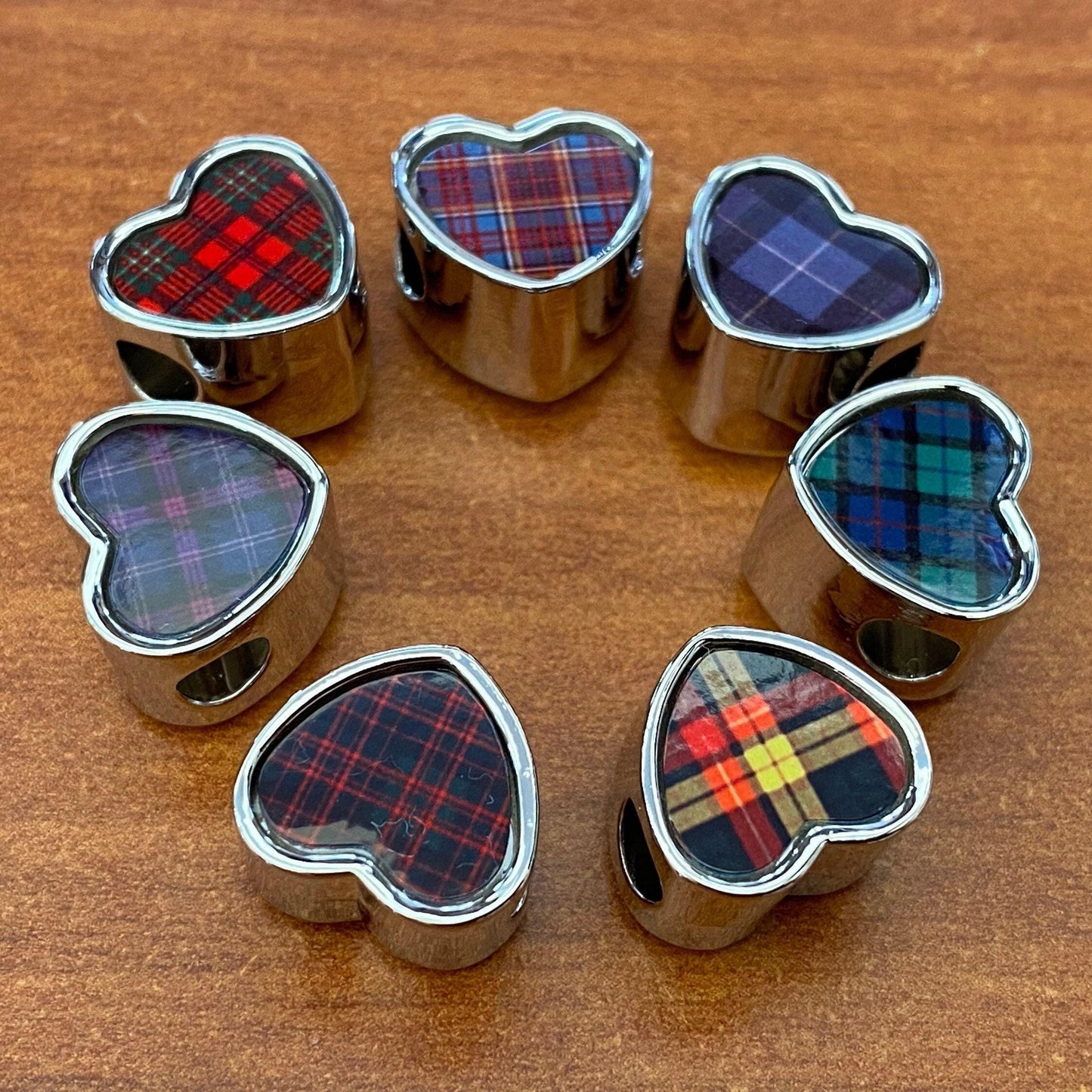 Scots tartans heart shaped bracelet stainless steel charm bead Charm personalised with choice of Scottish tartan. Add on bead Valentine Gift