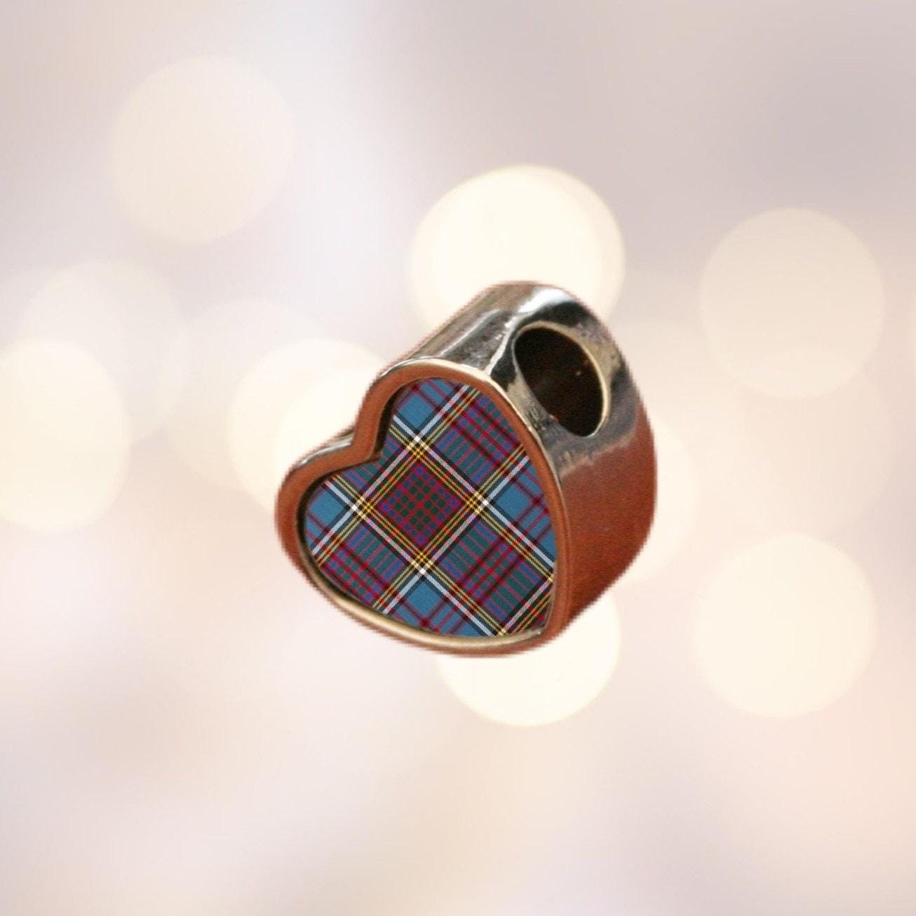Scots tartans heart shaped bracelet stainless steel charm bead Charm personalised with choice of Scottish tartan. Add on bead Valentine Gift