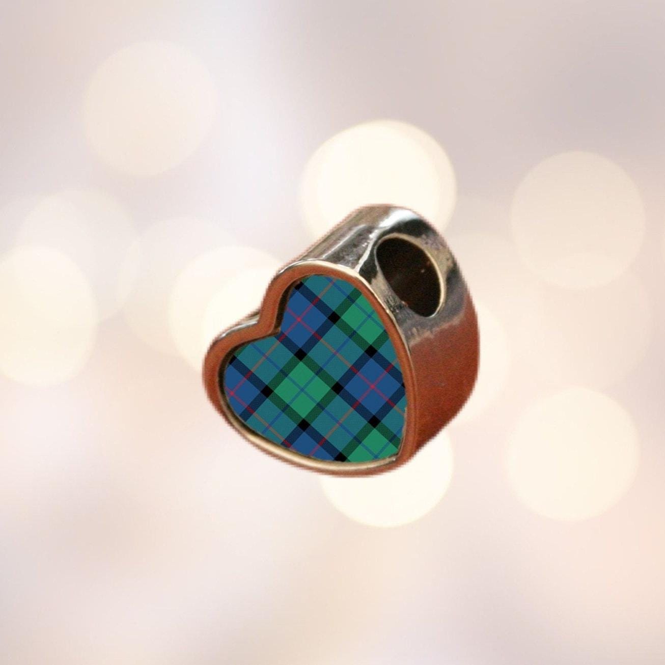 Scots tartans heart shaped bracelet stainless steel charm bead Charm personalised with choice of Scottish tartan. Add on bead Valentine Gift