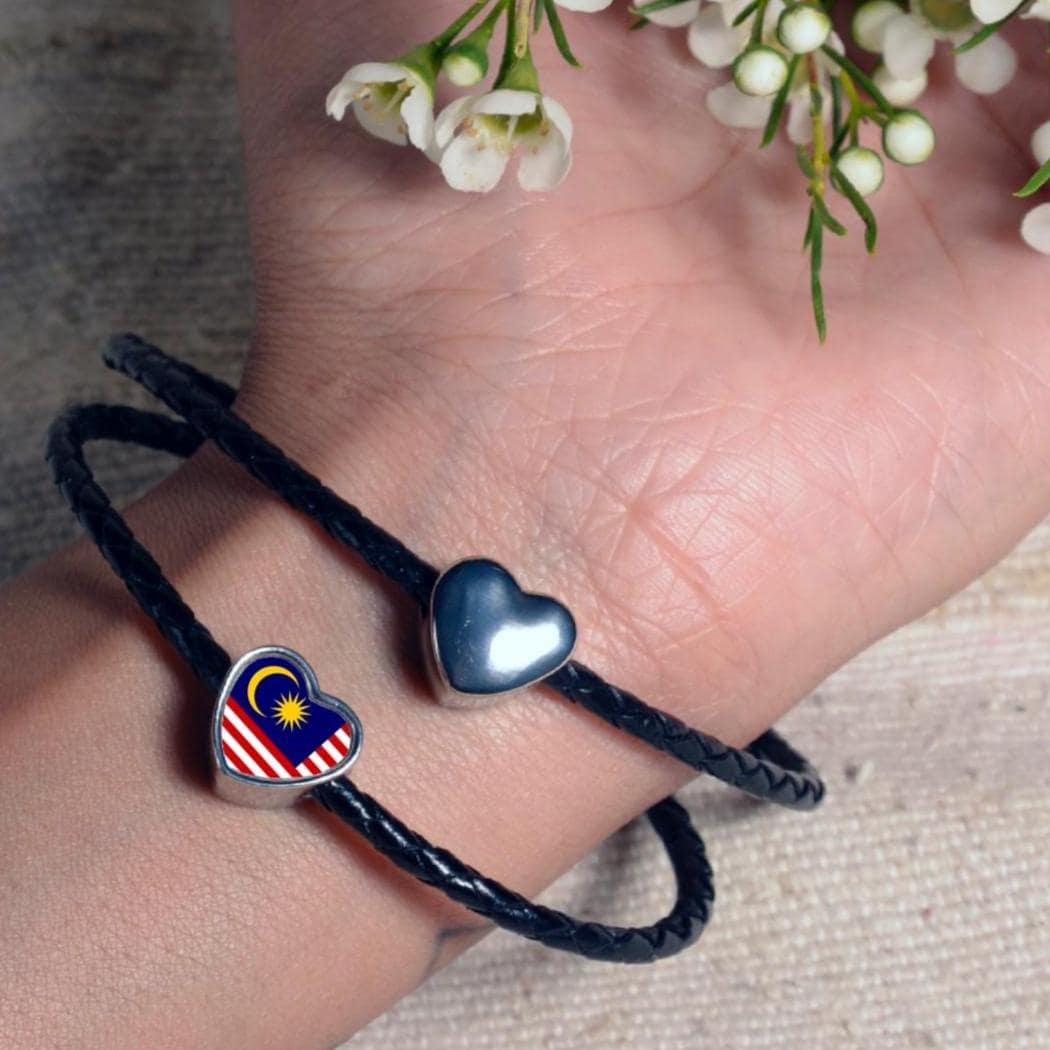 Malaysia Malaysian flag heart shaped bracelet stainless steel charm bead Personalised Add on Large hole bead Valentine’s gift for mom mum