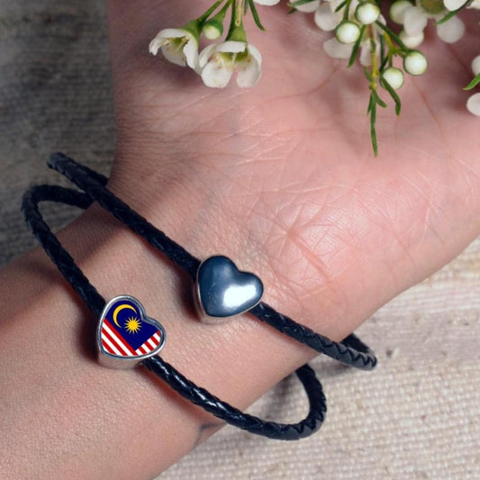 Malaysia Malaysian flag heart shaped bracelet stainless steel charm bead Personalised Add on Large hole bead Valentine’s gift for mom mum