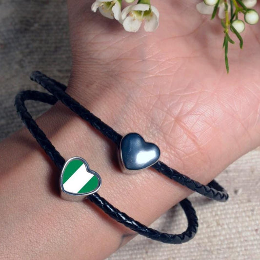 Nigerian Nigeria heart shape bracelet stainless steel charm bead Personalised Add on charm Large hole Valentine gift for mom mum African