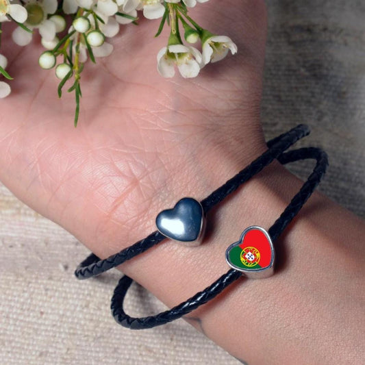Portugal Portuguese Flag heart charm personalised stainless steel charm bead. Add on large hole charm bead Gift for mom mum Valentine’s gift