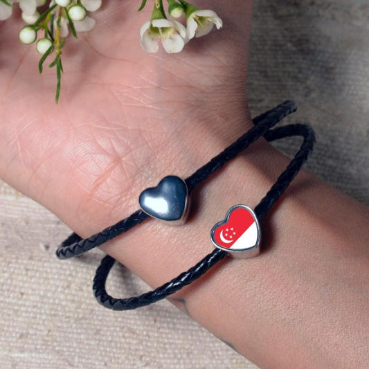 Singapore Flag heart stainless steel charm bead personalised large hole charm add on bead. Valentine’s gift for mom mum.