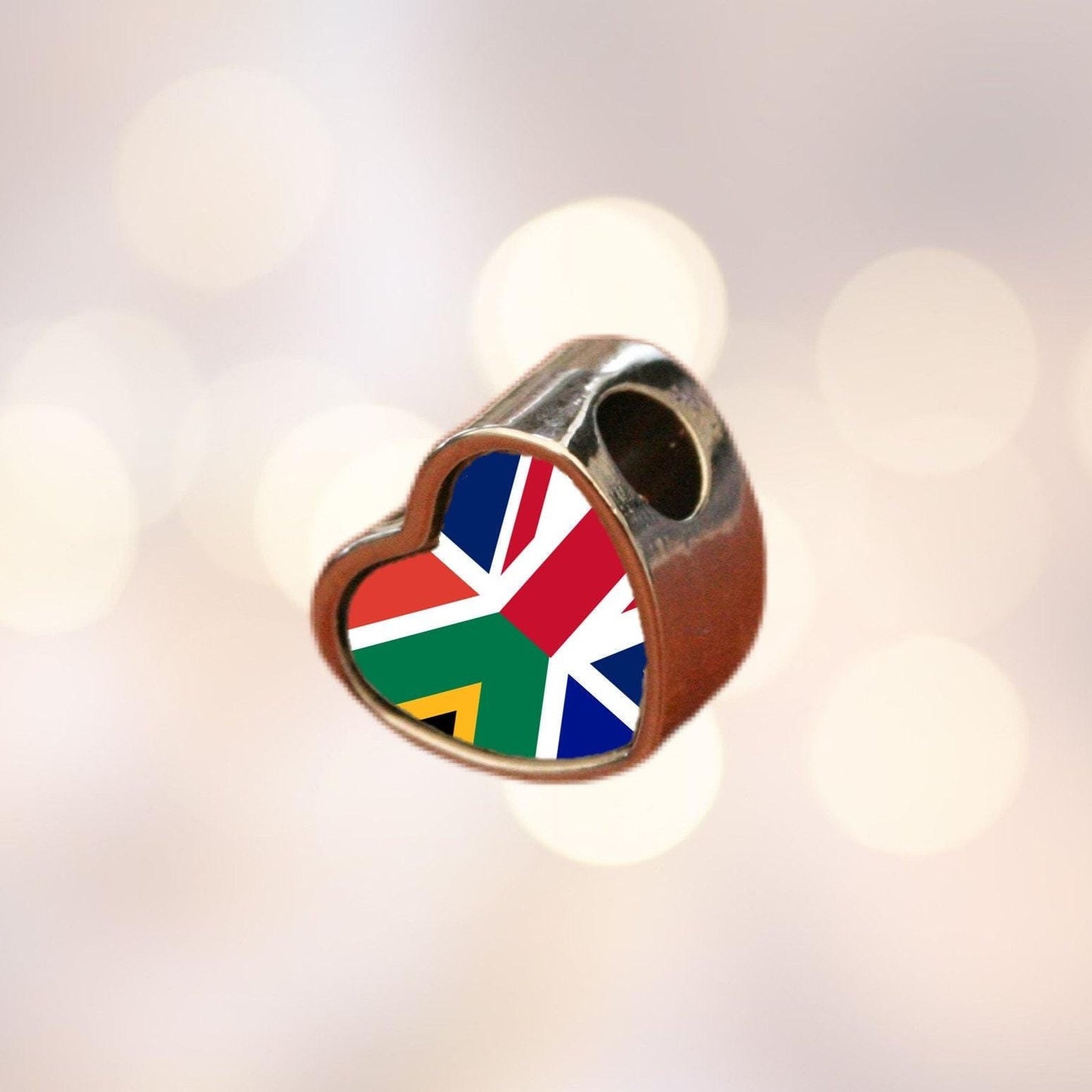 South Africa United Kingdom Union Jack blended Flag heart bracelet stainless steel charm bead Personalised Add on Large hole bead Valentine