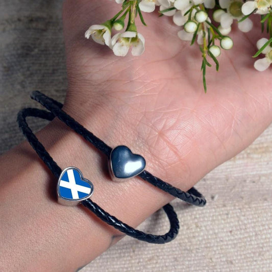 St. Andrews Cross Saltire Scotland Flag Personalised heart stainless steel charm Large hole bead add on charm Valentine’s Gift for mum mom