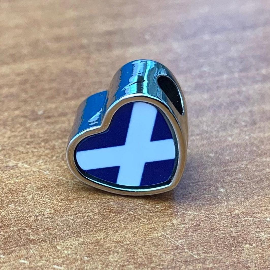 St. Andrews Cross Saltire Scotland Flag Personalised heart stainless steel charm Large hole bead add on charm Valentine’s Gift for mum mom