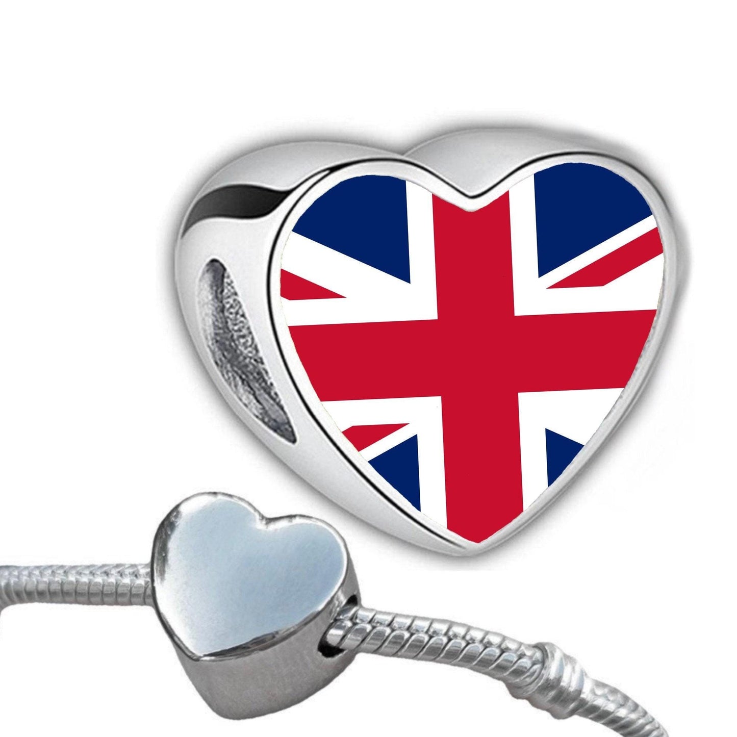 Union Jack United Kingdom Britain British Flag Heart Charm for Bracelet Stainless Steel Jewellery Pendant