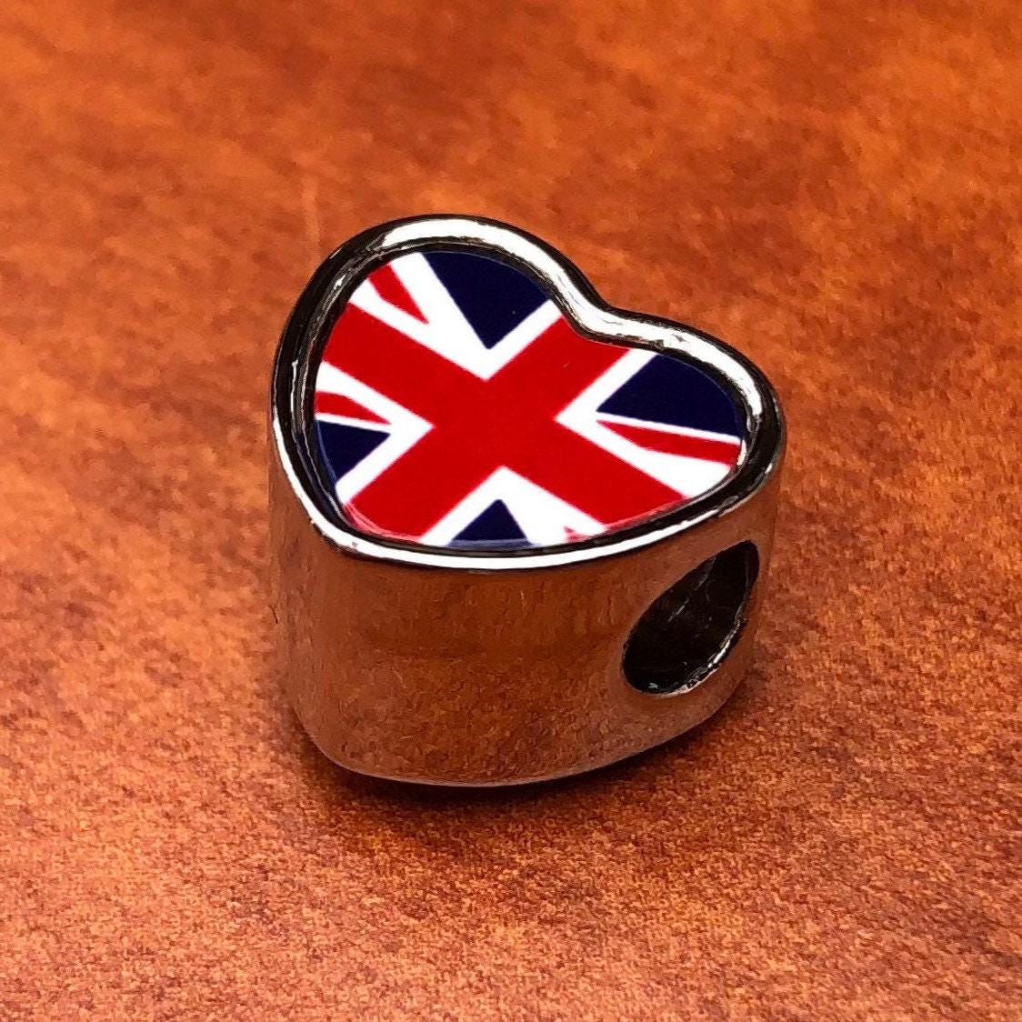Union Jack United Kingdom Britain British Flag Heart Charm for Bracelet Stainless Steel Jewellery Pendant