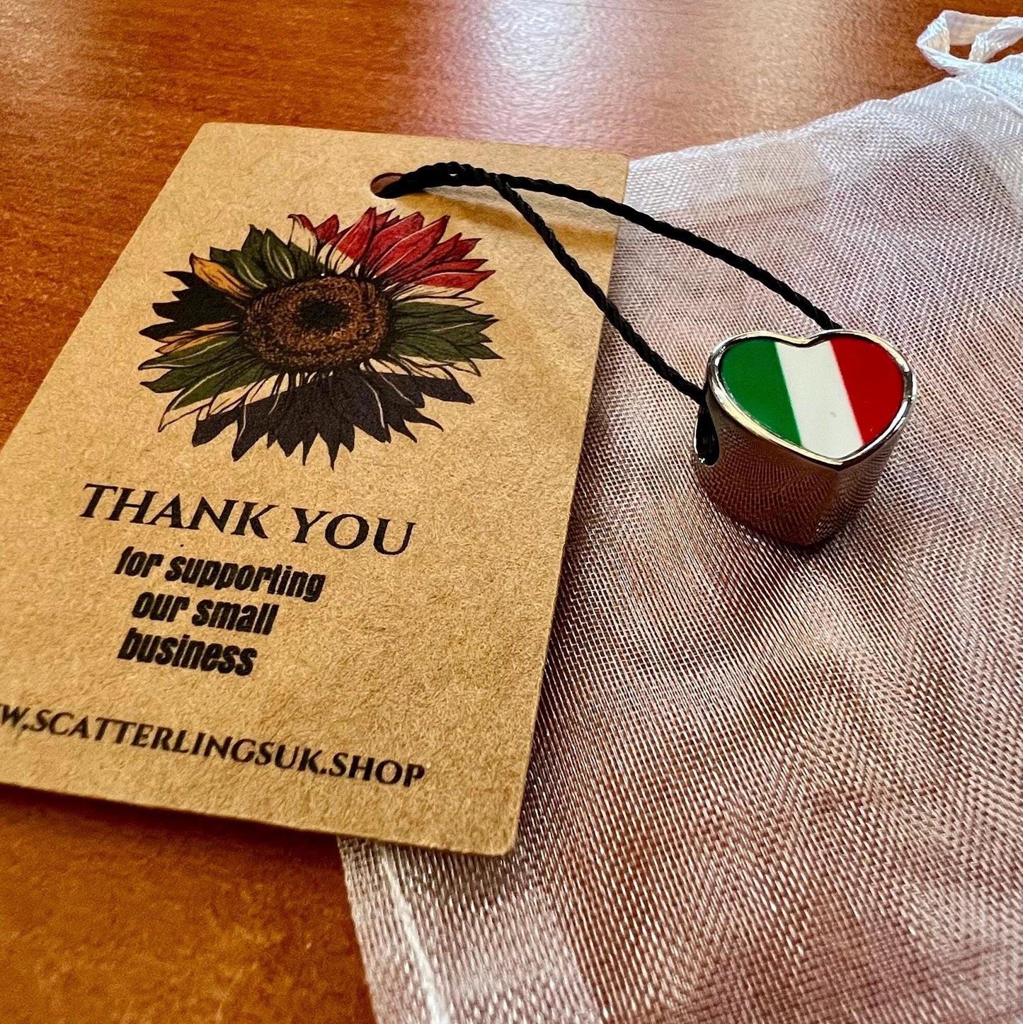 Italy Italian heart shaped bracelet stainless steel charm bead Personalised flag Add on Large hole Valentine’s gift for mom mum CHARM ONLY