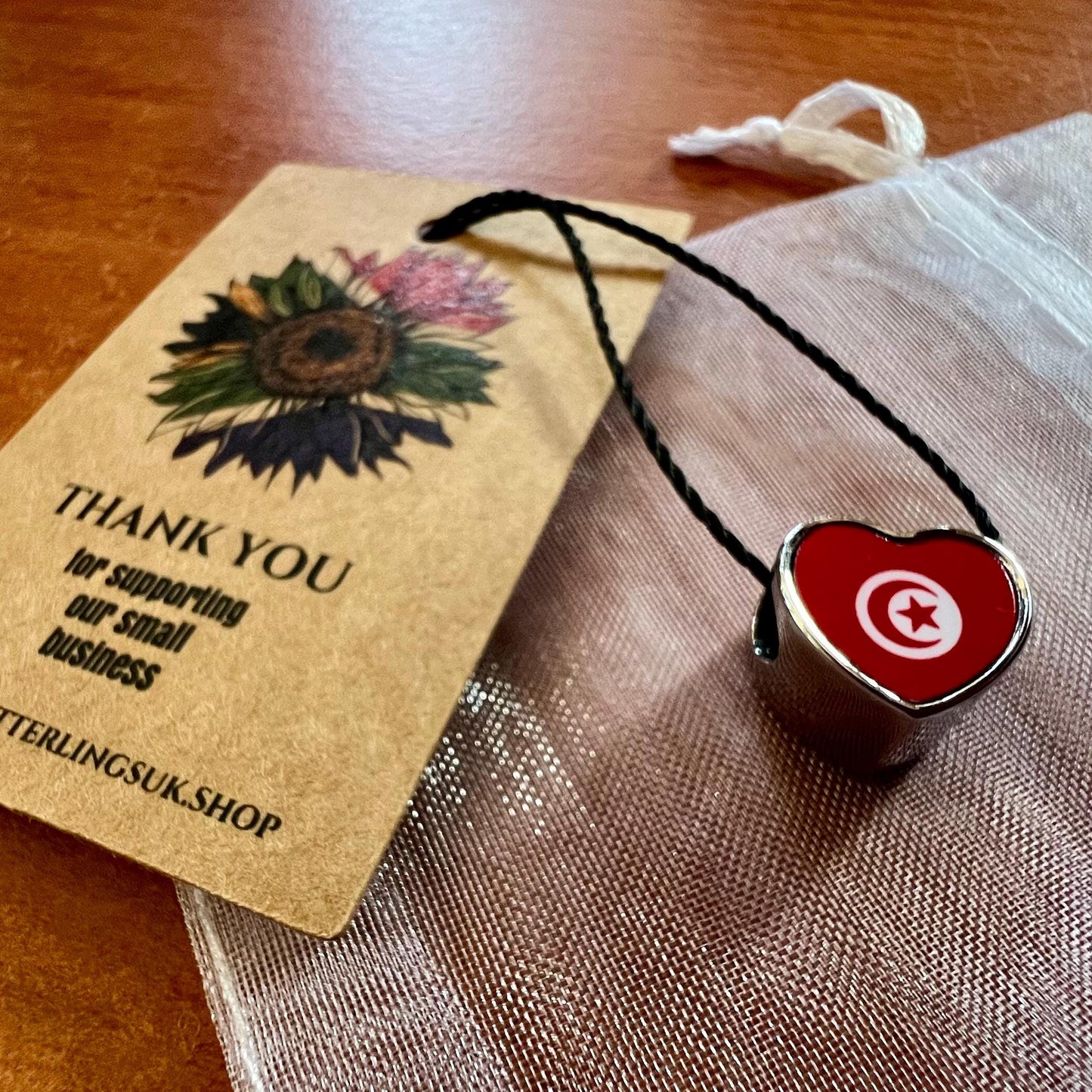 Tunisia Tunisian Flag Heart Charm for Bracelet Stainless Steel Jewellery Pendant