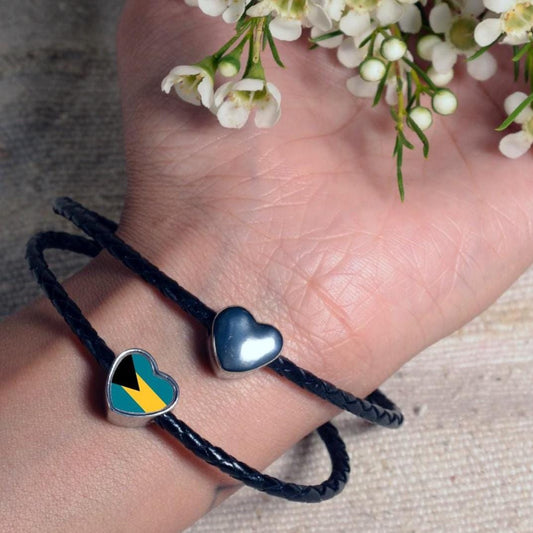 The Bahamas flag heart shaped personalised flag stainless steel charm bead Add on charm Large hole bead Valentine’s gift for mom mum
