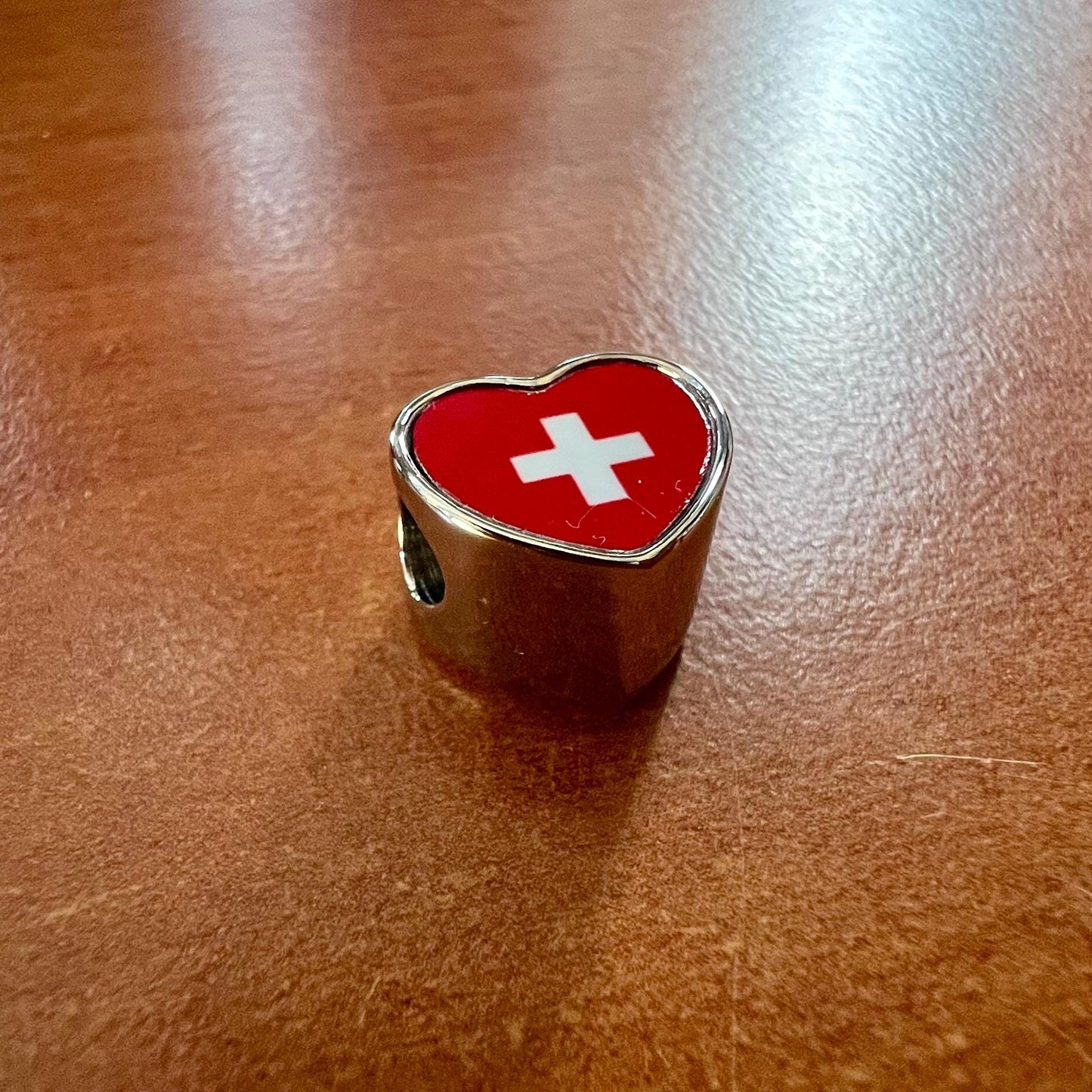 Switzerland Swiss Flag Heart Charm for Bracelet Stainless Steel Jewellery Pendant