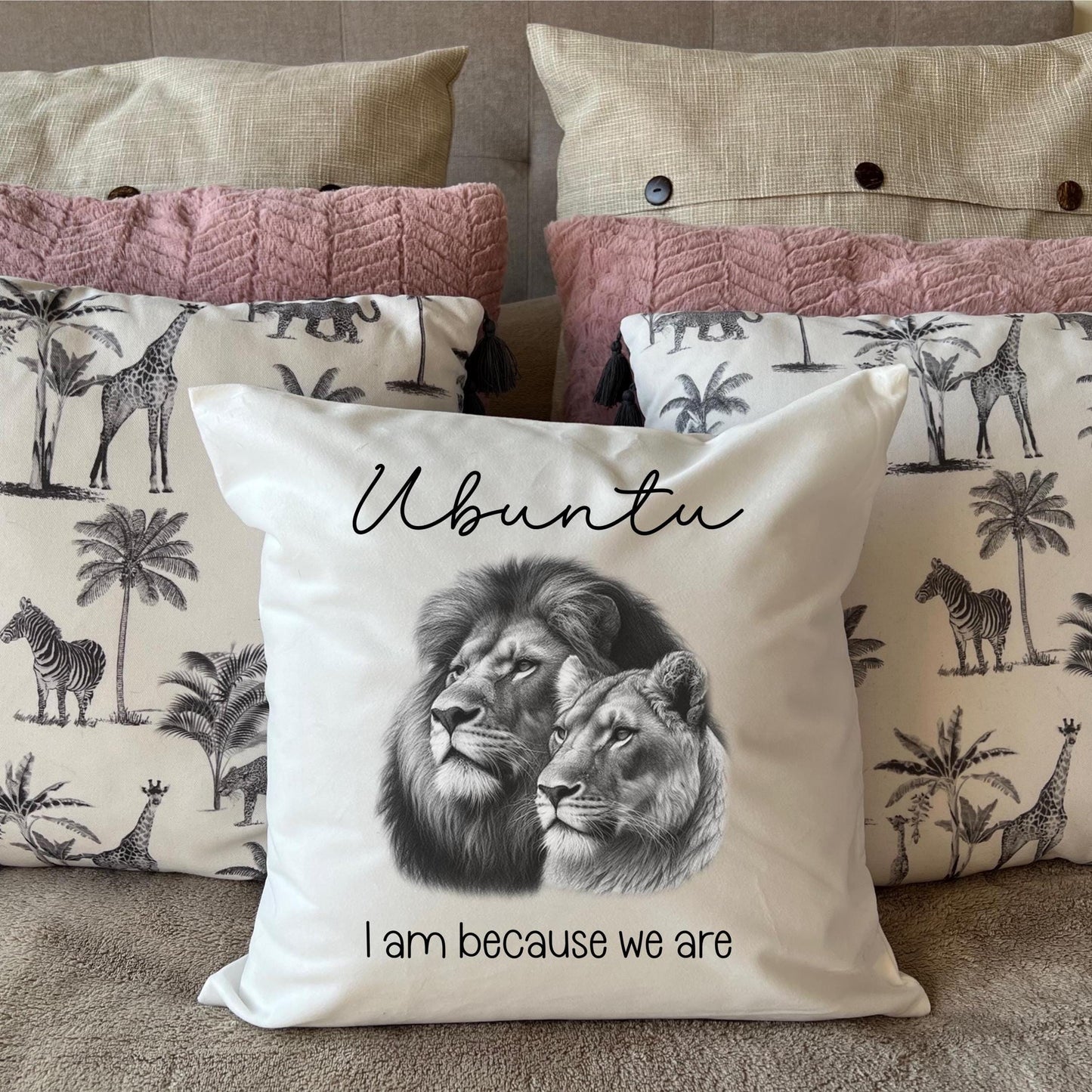 Lion Couple Sketch Valentine's Day White Scatter cushion pillow  Birthday Gift for Mum Mother's Day Grandmother Safari South Africa Ubuntu