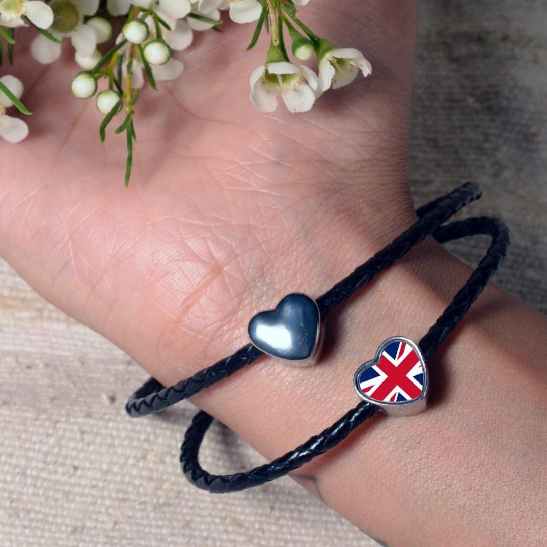 Union Jack United Kingdom Britain British Flag Heart Charm for Bracelet Stainless Steel Jewellery Pendant