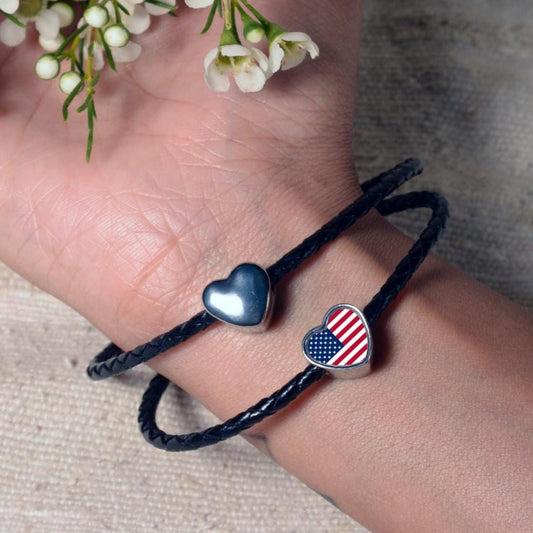 United States USA 'Stars and Stripes' heart bracelet stainless steel charm bead Personalised Charm add on large hole bead Valentine’s gift