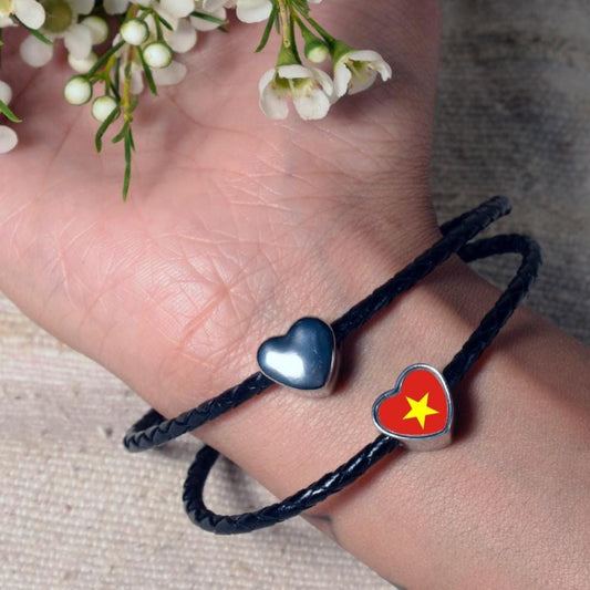 Vietnam Vietnamese flag heart shaped bracelet stainless steel charm bead Personalised Add on Large hole bead Valentine’s gift for mom mum