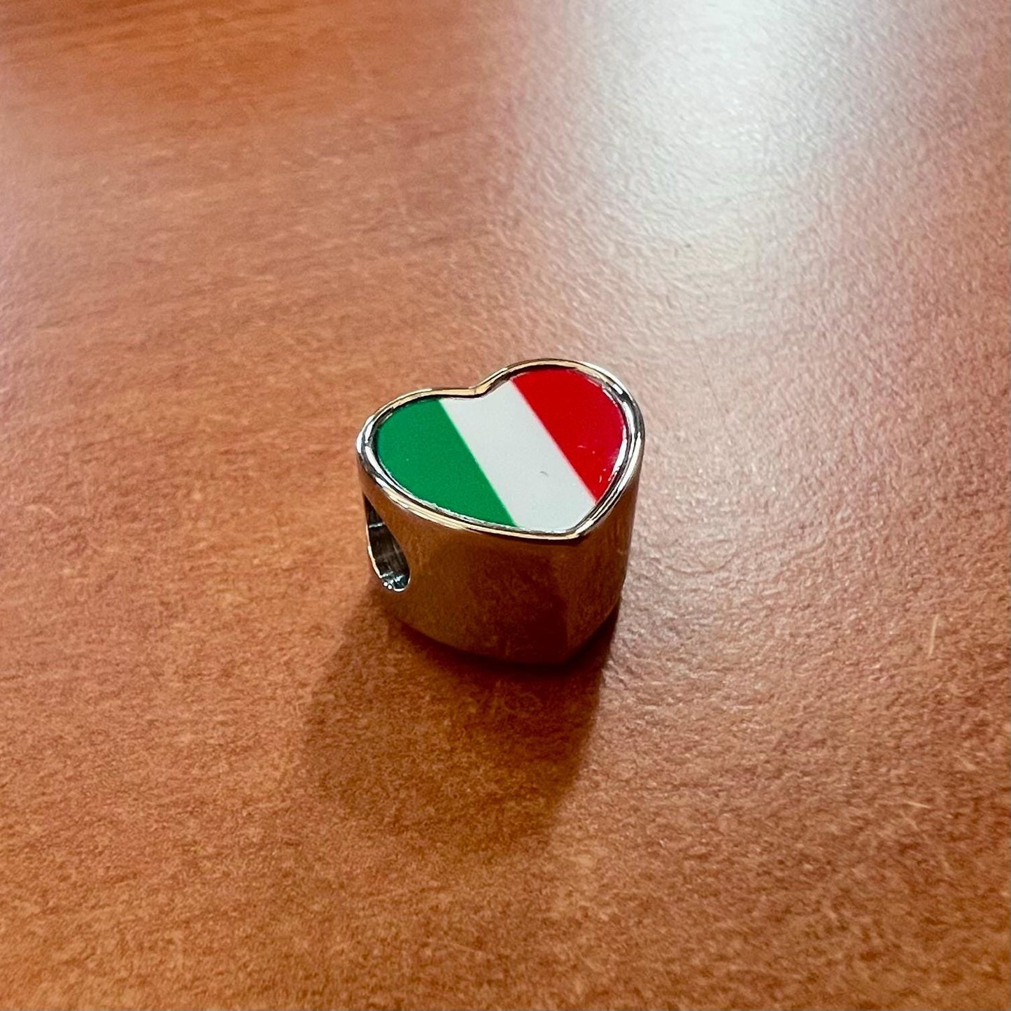 Italy Italian heart shaped bracelet stainless steel charm bead Personalised flag Add on Large hole Valentine’s gift for mom mum CHARM ONLY