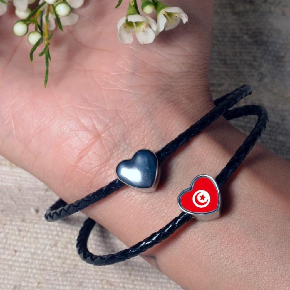 Tunisia Tunisian Flag Heart Charm for Bracelet Stainless Steel Jewellery Pendant