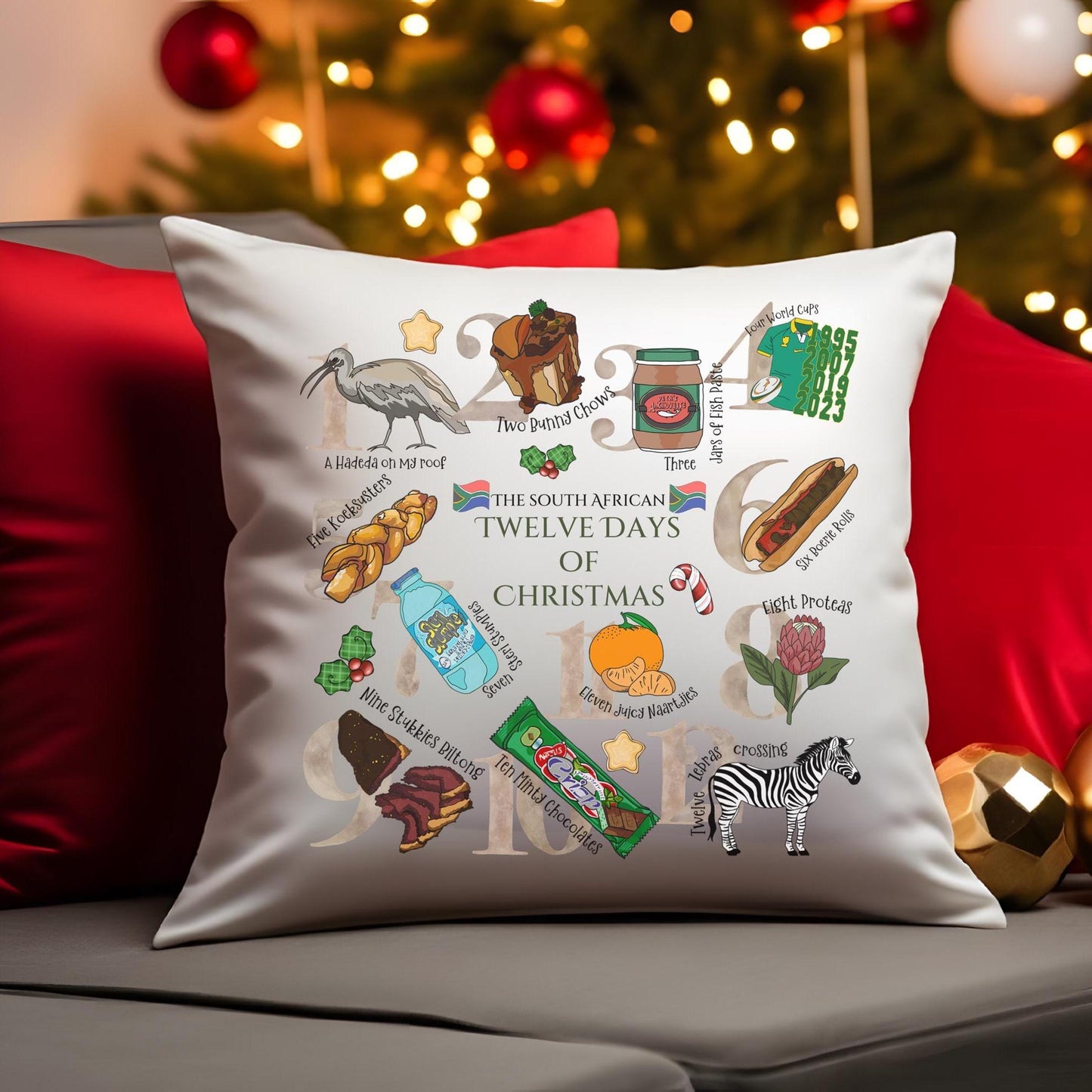 Cushion South Africa 12 Twelve Days of Christmas Pillow Custom Family Gift Proteas Springbok Home Decoration