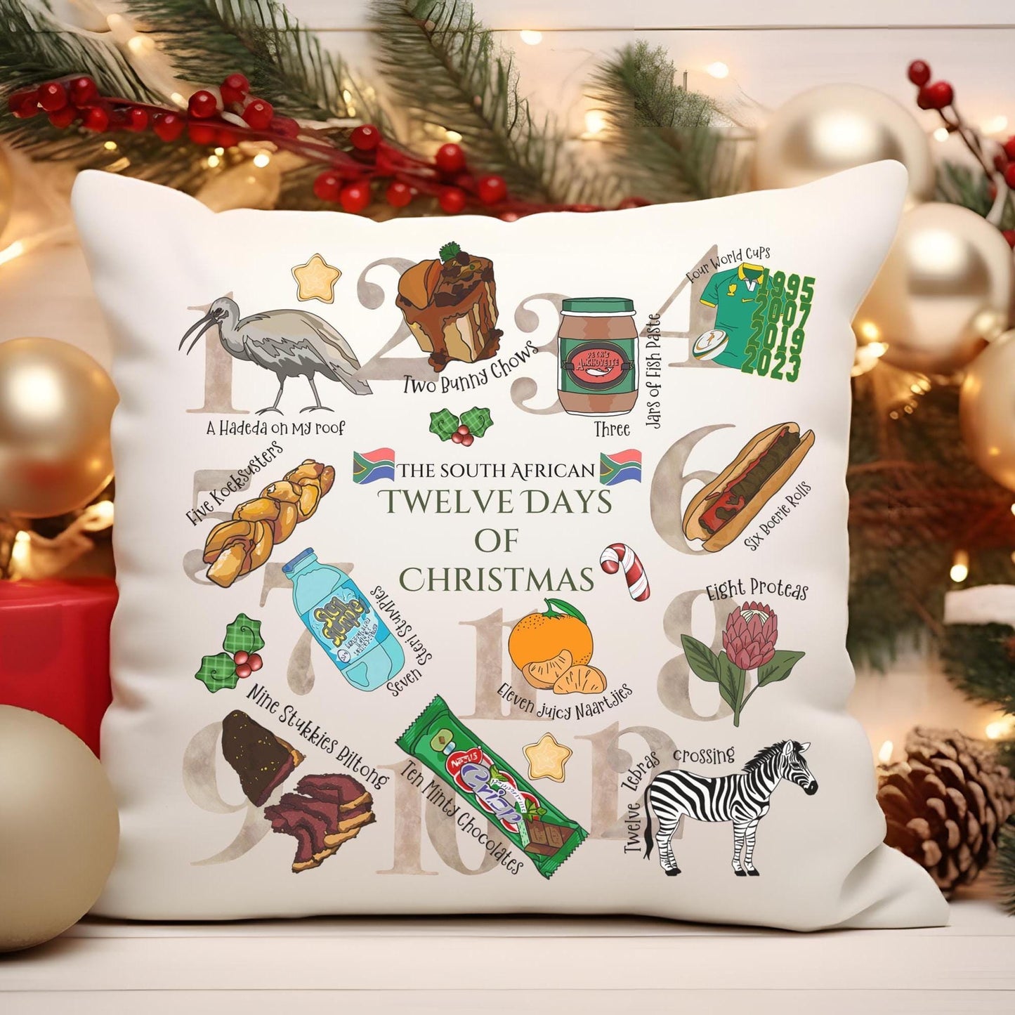 Cushion South Africa 12 Twelve Days of Christmas Pillow Custom Family Gift Proteas Springbok Home Decoration