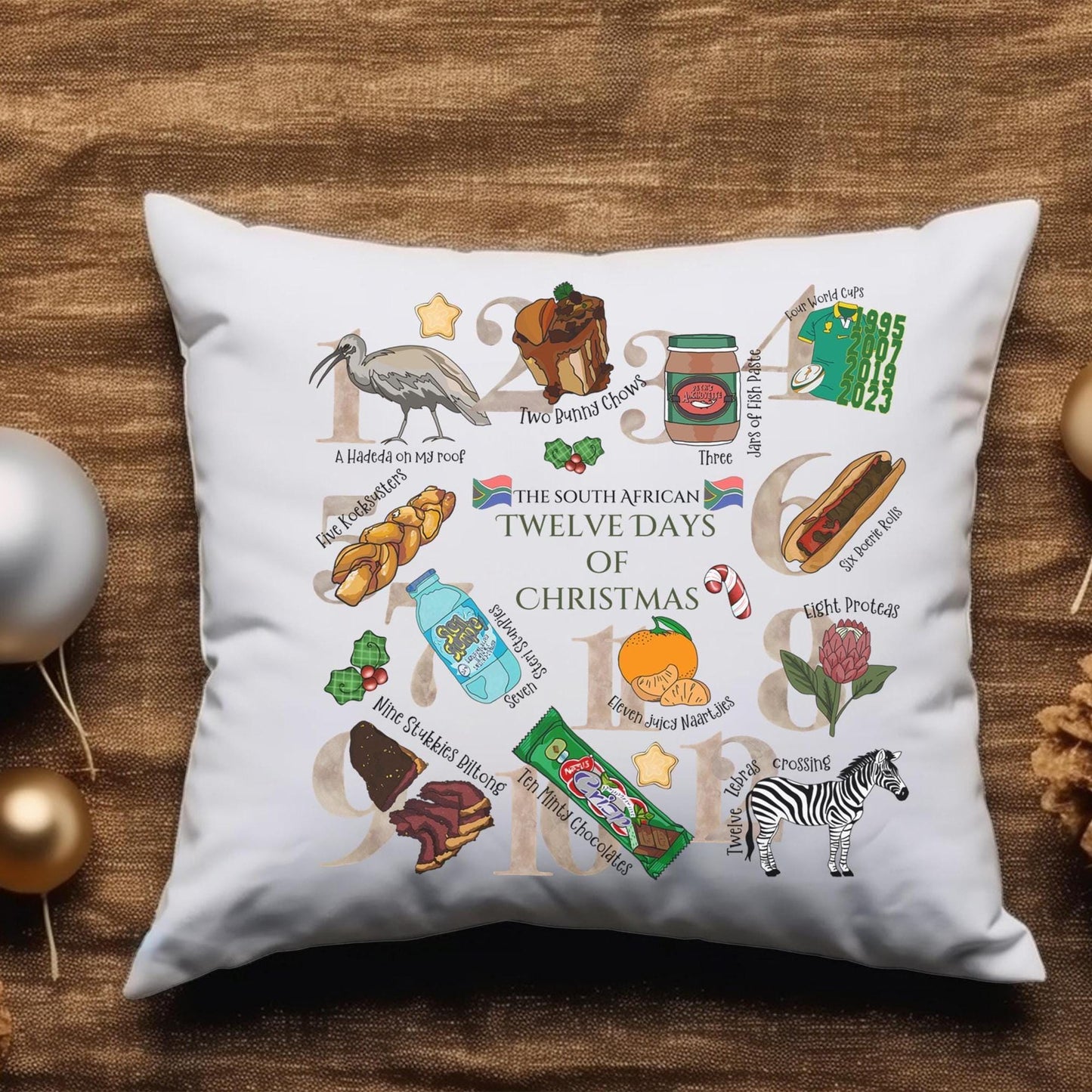 Cushion South Africa 12 Twelve Days of Christmas Pillow Custom Family Gift Proteas Springbok Home Decoration