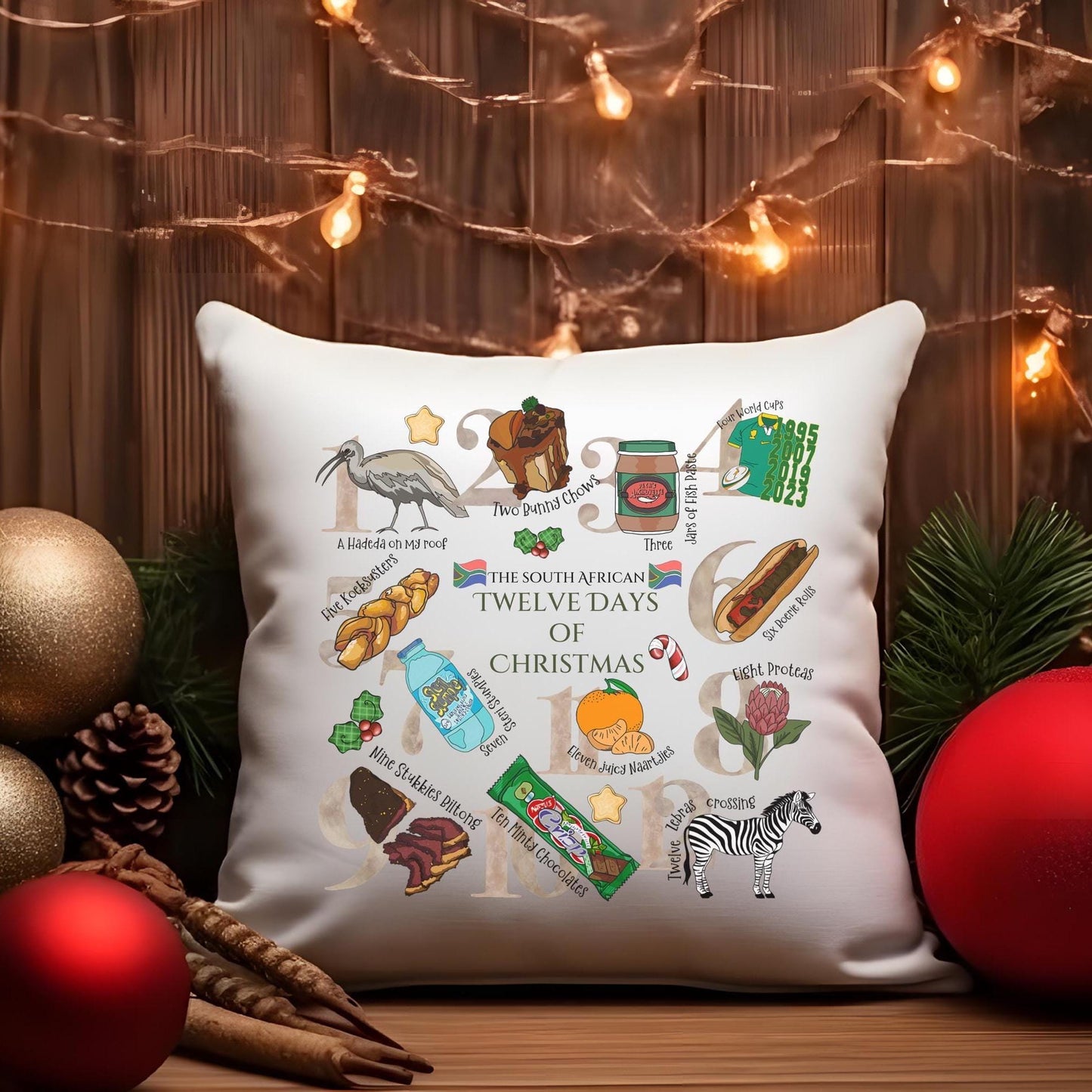 Cushion South Africa 12 Twelve Days of Christmas Pillow Custom Family Gift Proteas Springbok Home Decoration