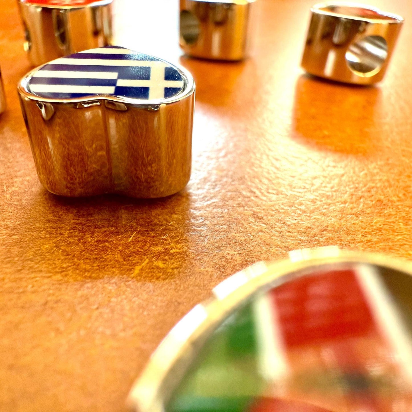 Personalised hand printed Flags of the World bracelet heart stainless steel charm bead Add on bead. Large hole bead Anniversary gift for her