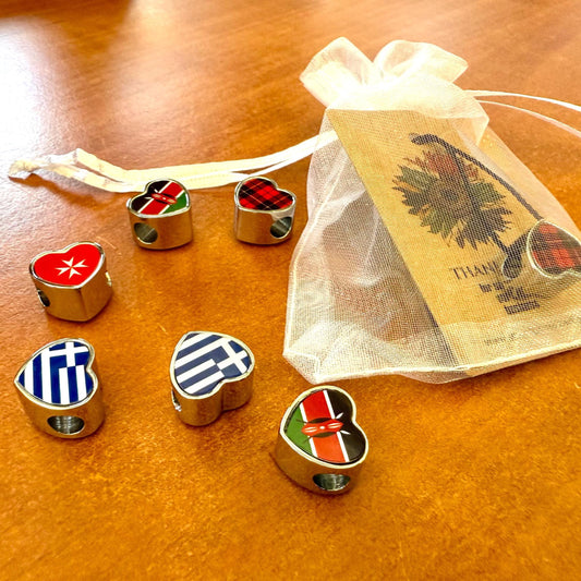 Personalised hand printed Flags of the World bracelet heart stainless steel charm bead Add on bead. Large hole bead Anniversary gift for her