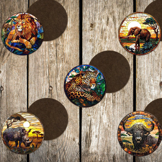 Safari Animals Coasters, South African Big Five, Tea Coffee Table Mats Set of Five