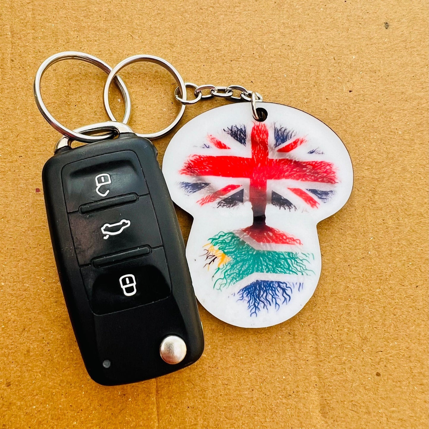 South African flag Union Jack keyring keychain heritage roots New home housewarming immigration car travel christmas gift personalised