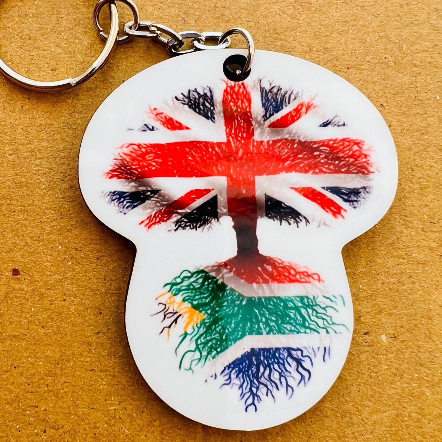 South African flag Union Jack keyring keychain heritage roots New home housewarming immigration car travel christmas gift personalised