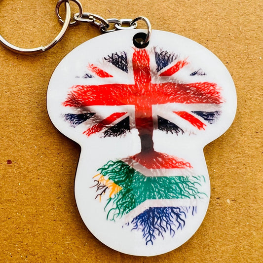 South African flag Union Jack keyring keychain heritage roots New home housewarming immigration car travel christmas gift personalised