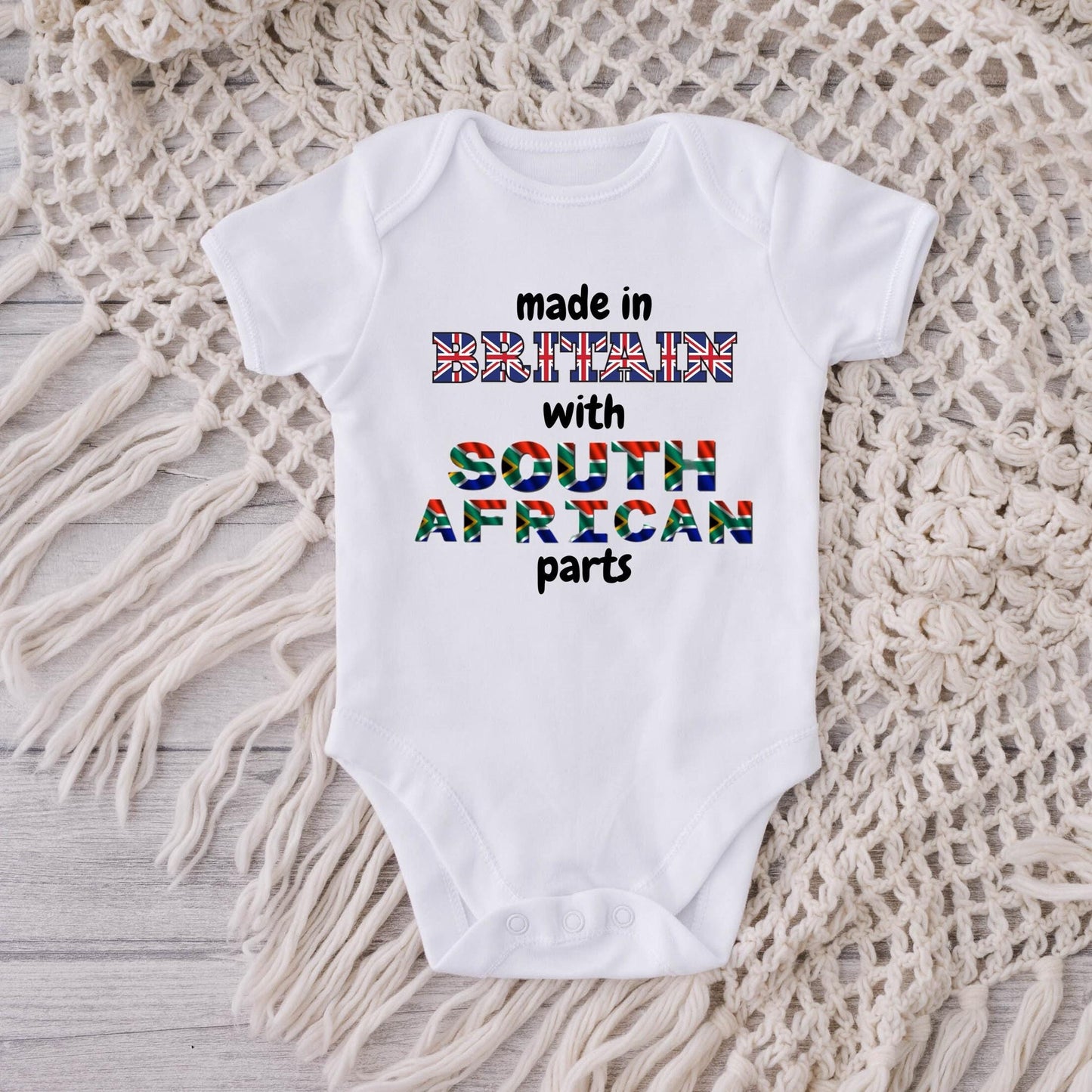 Baby Vest. Made in Britain with South African parts Baby-grow / vest  ( Made to order ). New baby gift. ( Original design )