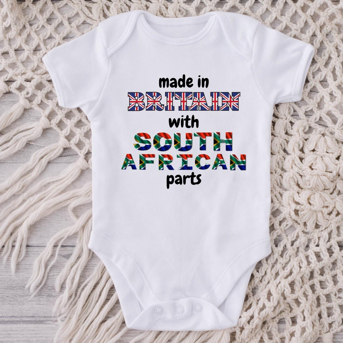 Baby Vest. Made in Britain with South African parts Baby-grow / vest  ( Made to order ). New baby gift. ( Original design )