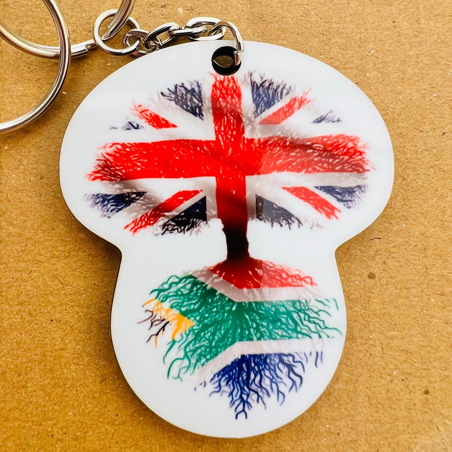 South African flag Union Jack keyring keychain heritage roots New home housewarming immigration car travel christmas gift personalised