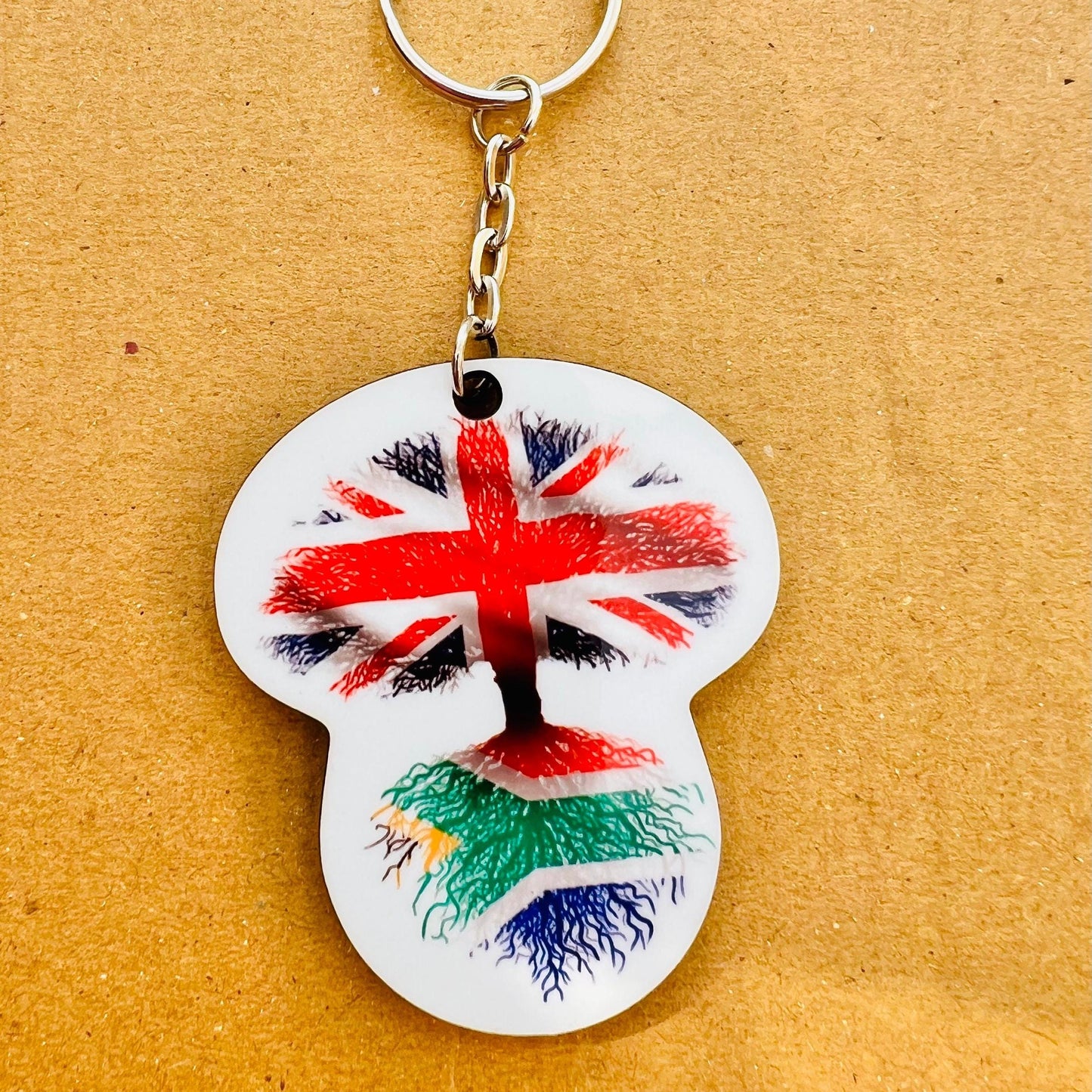 South African flag Union Jack keyring keychain heritage roots New home housewarming immigration car travel christmas gift personalised