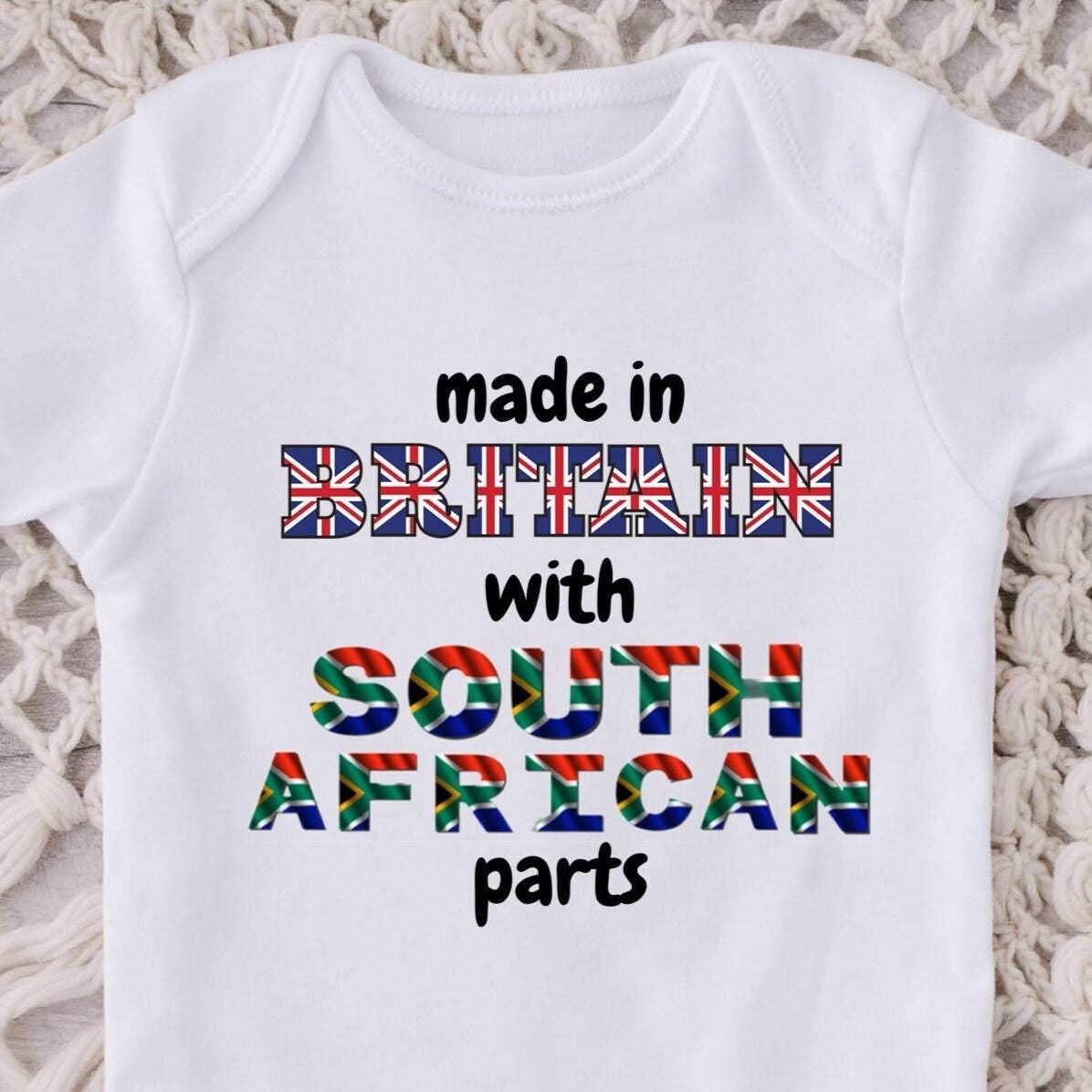 Baby Vest. Made in Britain with South African parts Baby-grow / vest  ( Made to order ). New baby gift. ( Original design )