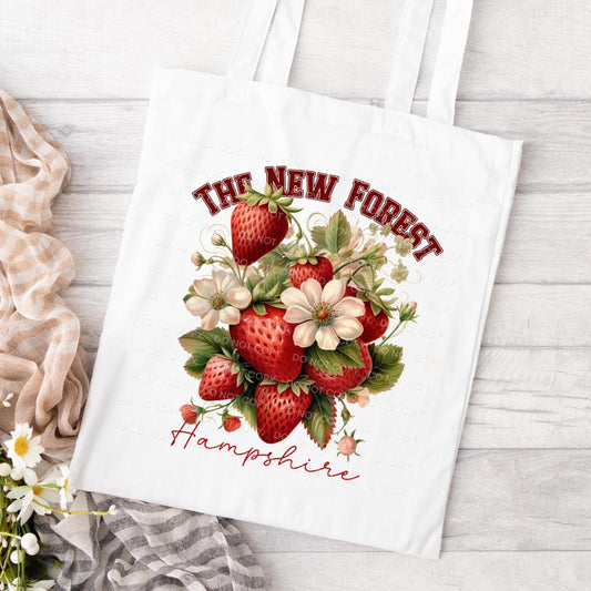 New Forest Strawberry Tote Bag, Strawberry lovers pickers bag, Unique Gift for Mum/ Grandma, Personalised Gift, Mother’s Day gift