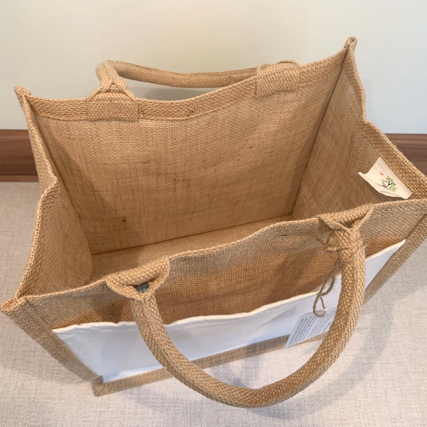 Peace Love Africa Jute Bag with fabric pocket. Eco-friendly Hessian Burlap Tote Reusable. Flag Art.